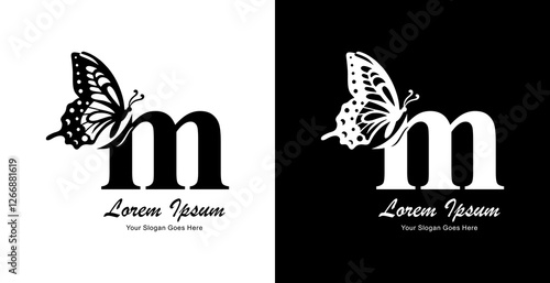 letter m logo design combined with butterfly