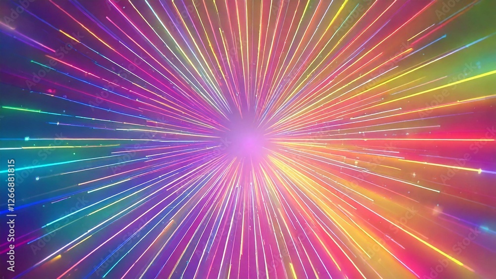 Fototapeta premium カラフルなレーザー風サンバースト 近未来の雰囲気 背景素材 16:9サイズ AI生成素材