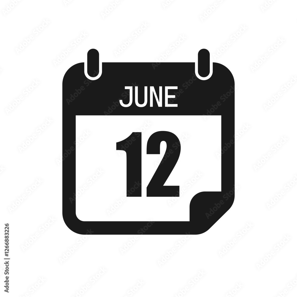 Vector icon page day calendar - 12 June month Vector icon page day calendar - 12 June month