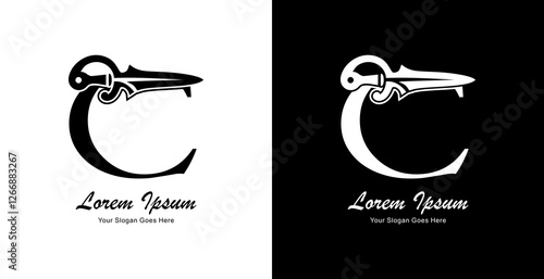 sword shaped logo design combined with the letter C