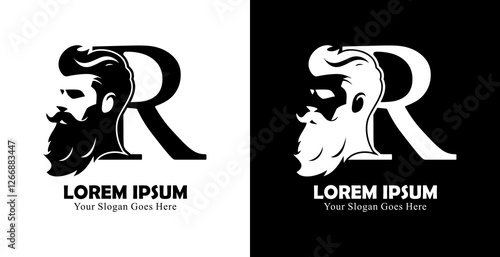 logo design in the form of a silhouette of a man's head combined with the letter R