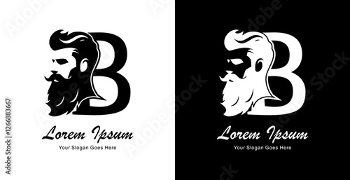 logo design in the form of a silhouette of a man's head combined with the letter B
