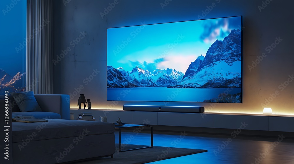 A large flat screen television is on in a living room