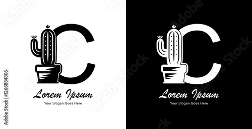 cactus logo design combined with the letter C