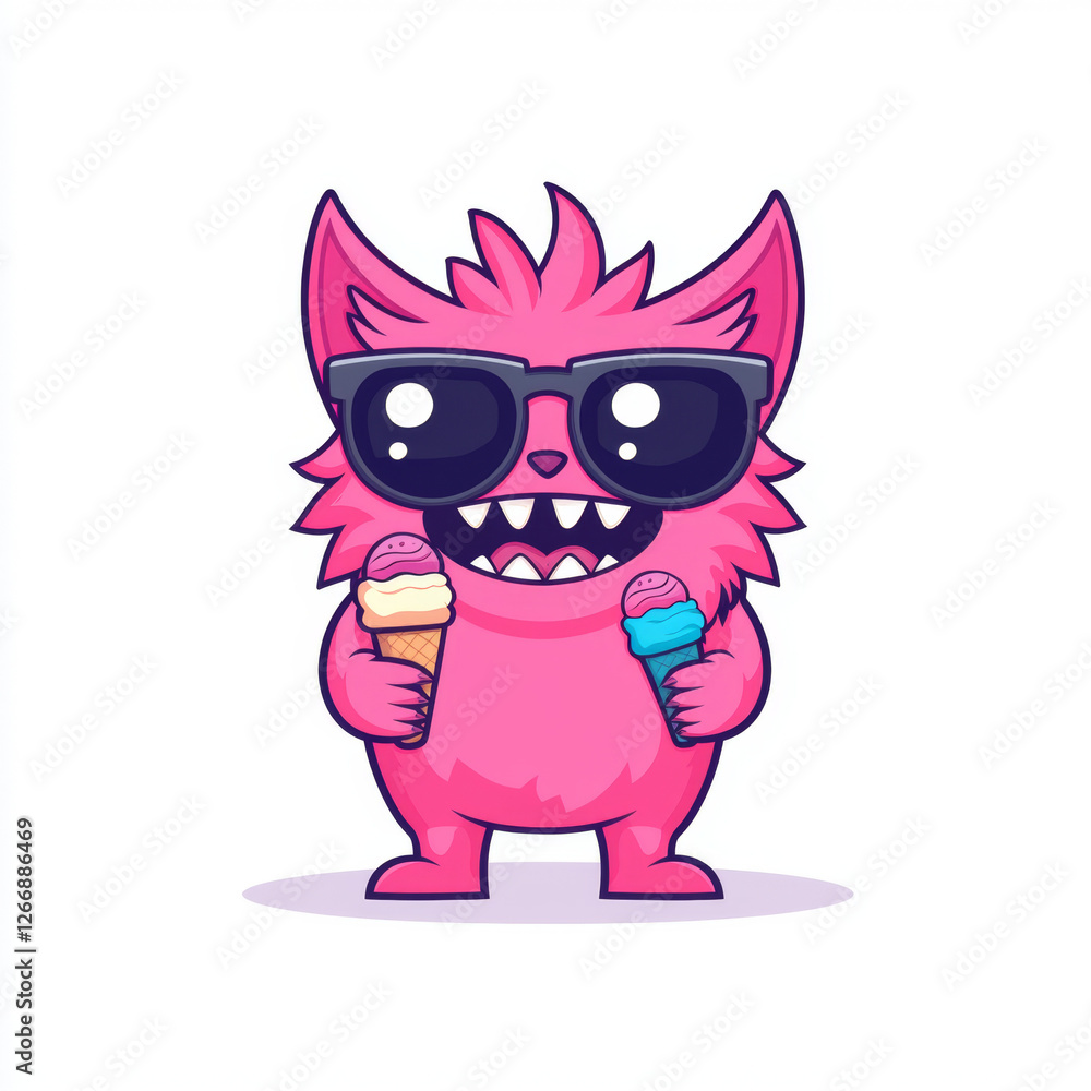 Cute Pink Cartoon Furry Cat with a Playful Look Cute Pink Cartoon Furry Cat with a Playful Look