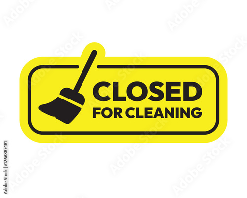 Closed for Cleaning Sign with Broom Icon High-quality Vector Image