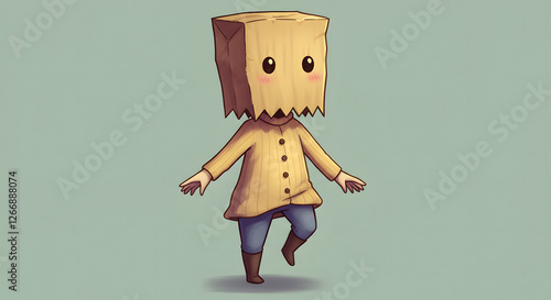 Animated Character with Paper Bag Head Illustration in Cartoon Style
