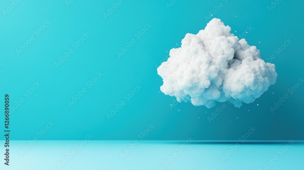 Floating White Cloud in Minimalist Blue Background Floating White Cloud in Minimalist Blue Background