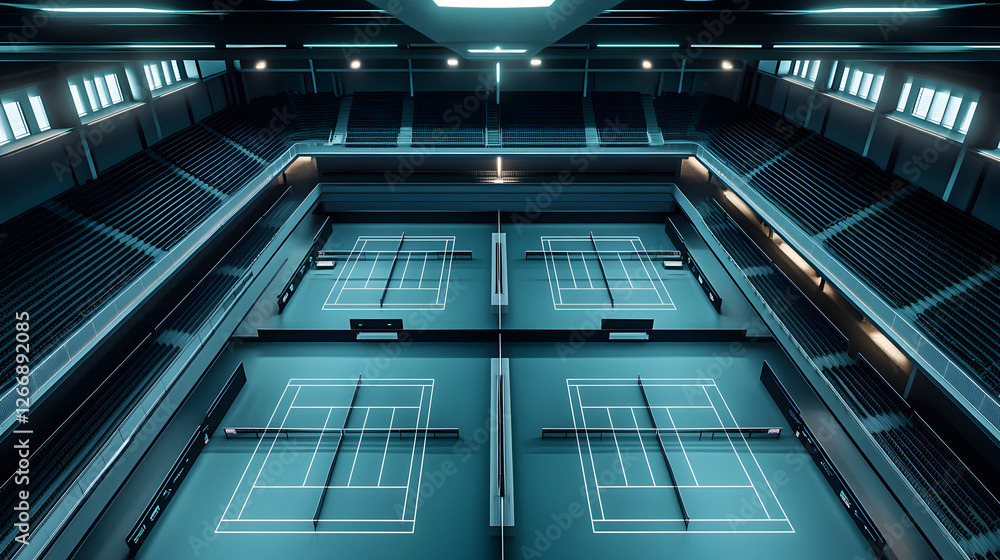 Obraz premium Symmetrical Arrangement of Badminton Courts in a Modern Stadium
