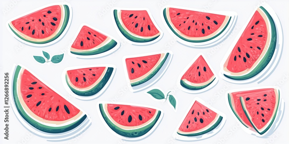 Colorful watermelon slices arranged artistically on a light background Colorful watermelon slices arranged artistically on a light background