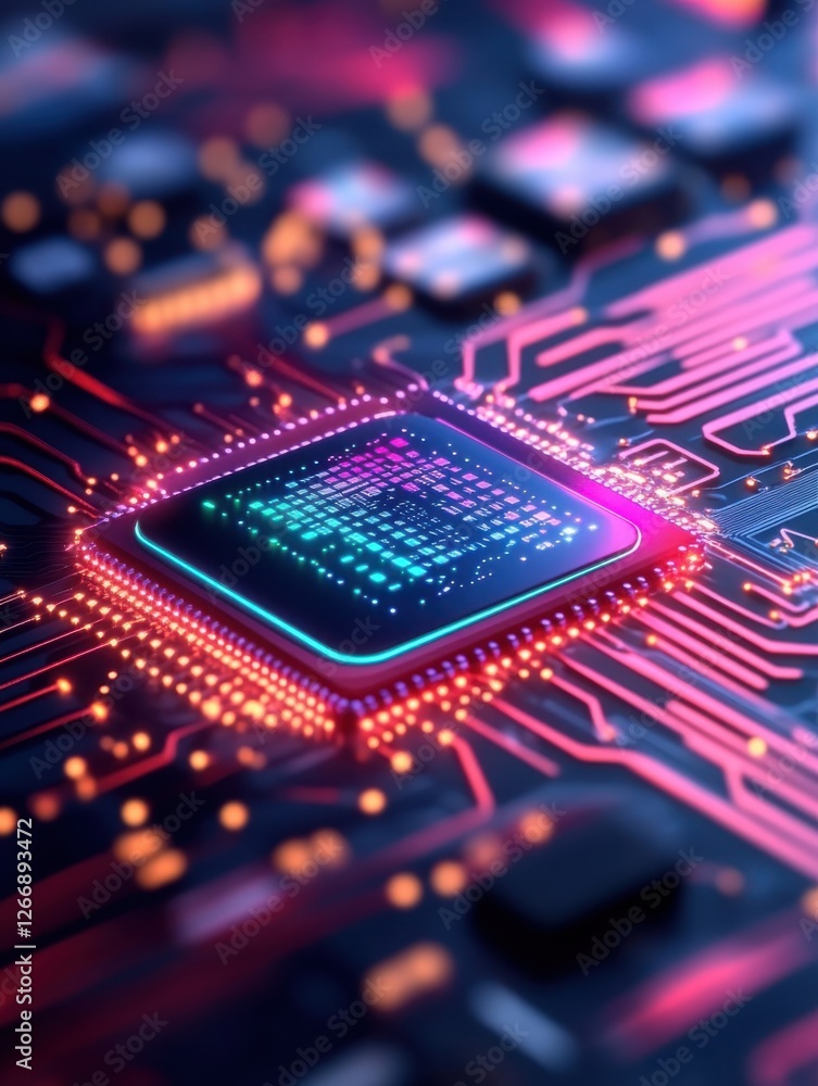 Fototapeta premium Futuristic Microchip with Glowing Digital Circuitry