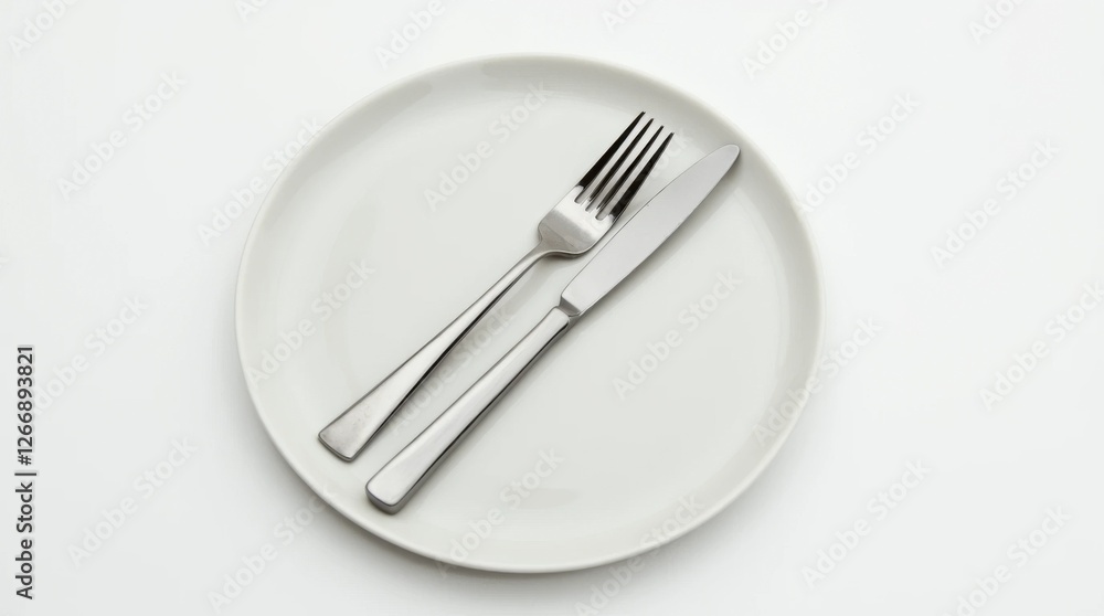Neatly Arranged Fork, Knife, and Ceramic Plate Neatly Arranged Fork, Knife, and Ceramic Plate