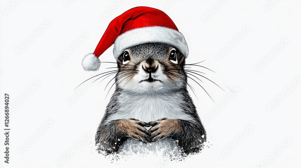 Pixel Art Squirrel In Festive Hat On White Background Pixel Art Squirrel In Festive Hat On White Background