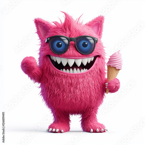 Cute Pink Cartoon Furry Cat with a Playful Look