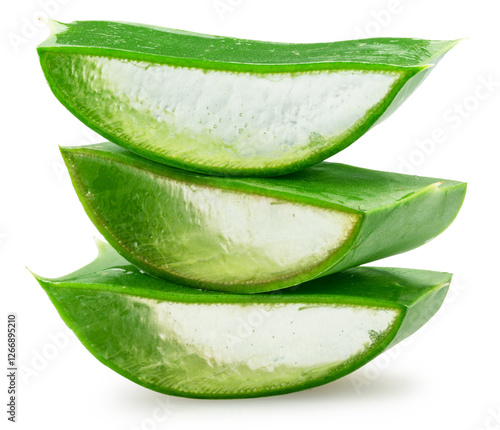 Wallpaper Mural Fresh cuts of aloe vera leaf are arranged in pyramid, macro shot isolated on white background. Torontodigital.ca