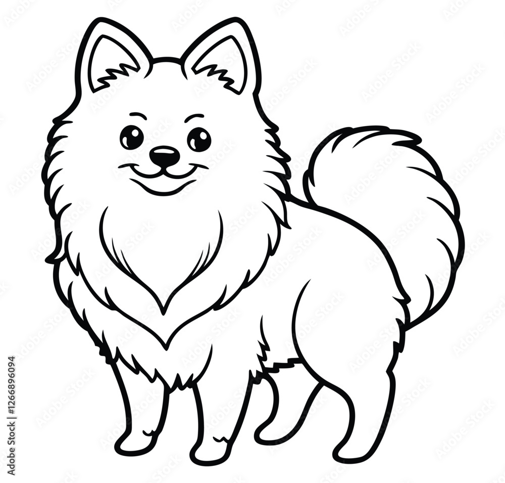 Fototapeta premium Adorable cute husky fluffy Pomeranian dog, American eskimo dog. hand drawn icon cartoon character line art vector illustration outline image