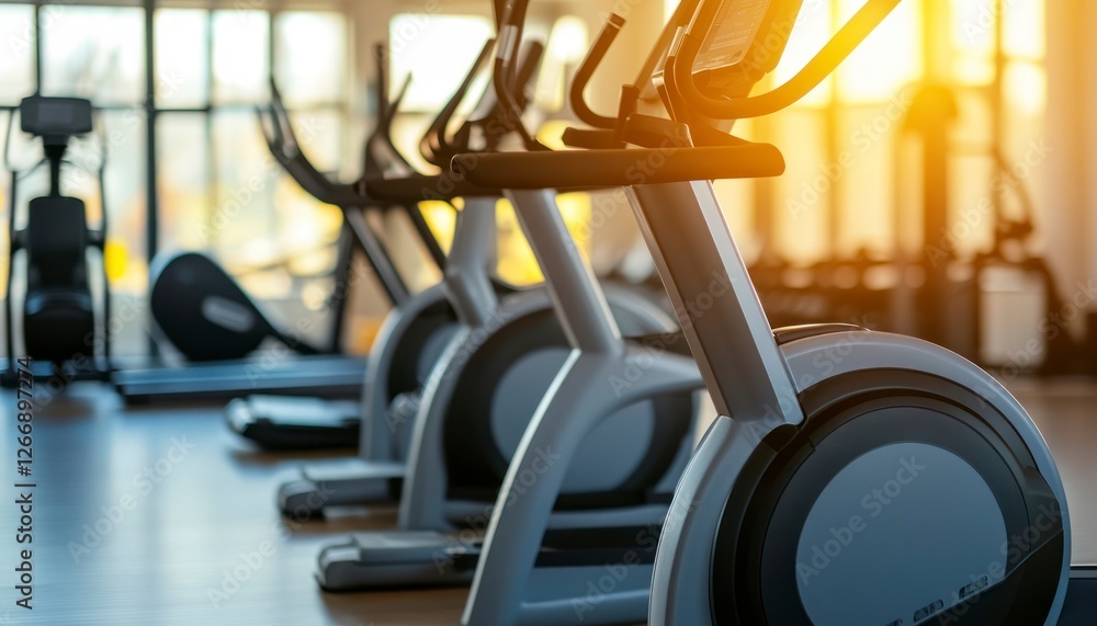 Blurred background of Empty gym, focus on equipment and interior design Blurred background of Empty gym, focus on equipment and interior design