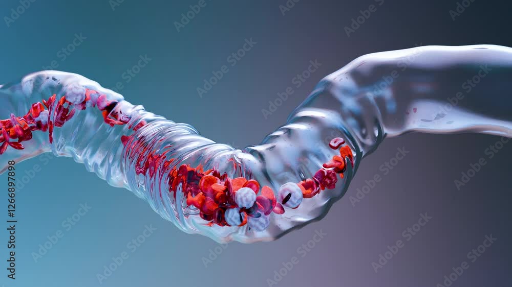 Flowing red and white blood cells in transparent vein, erythrocyte ...