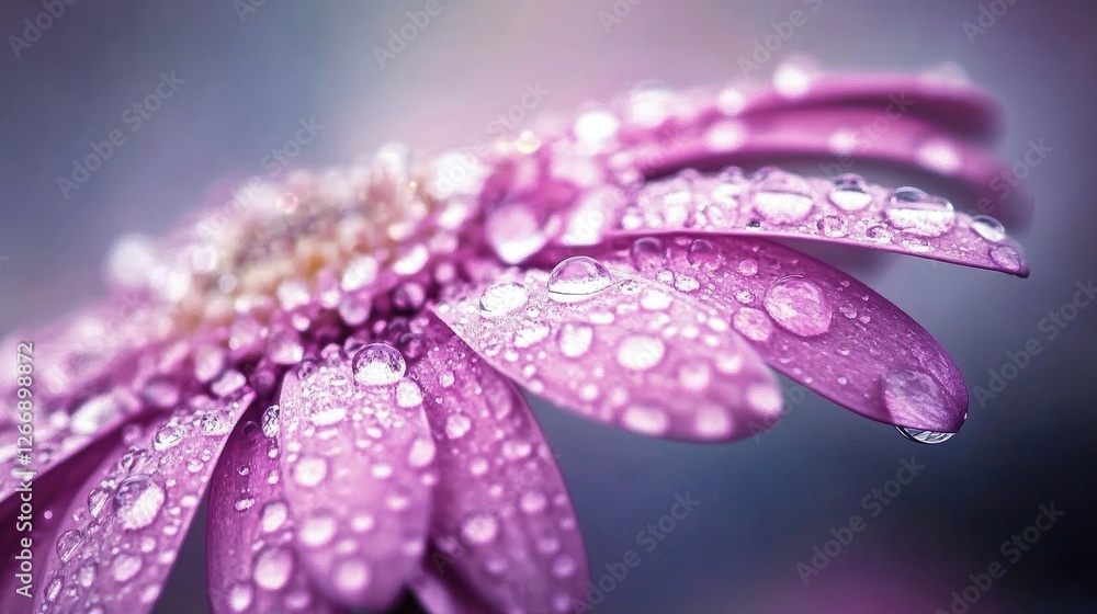 A close-up of a vibrant flower petal adorned with glistening droplets of water, capturing the freshness and beauty of nature after a gentle rain. A close-up of a vibrant flower petal adorned with glistening droplets of water, capturing the freshness and beauty of nature after a gentle rain.