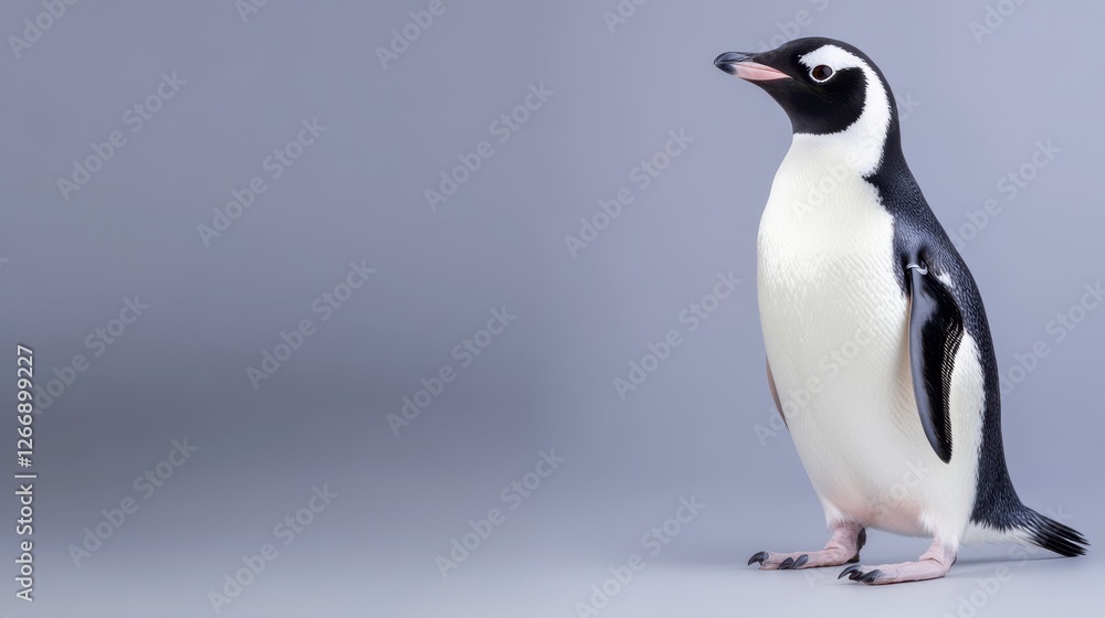 Obraz premium Single Penguin On Light Gray Background