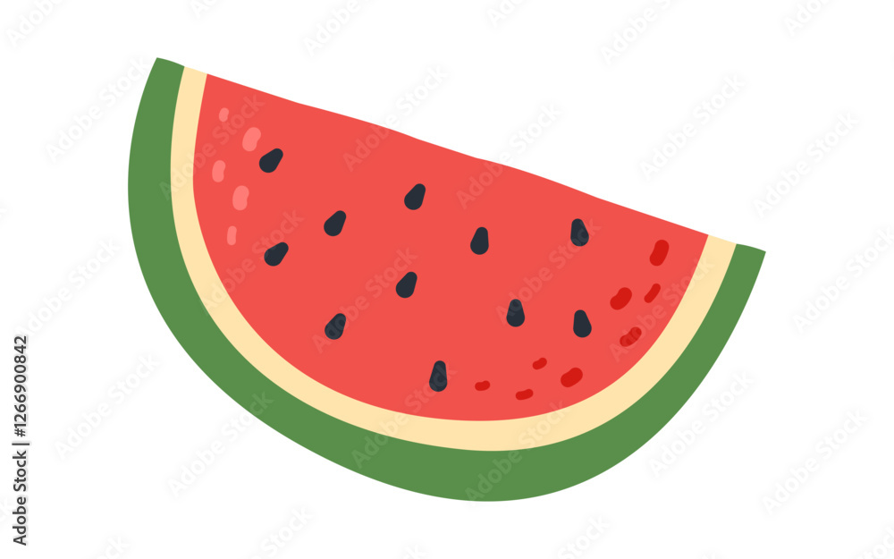 Watermelon fruit, slice or cross section with seeds. Natural hand drawn fruit or berry. Flat vector icon isolated for apps, website, stickers, prints on cards, mugs, posters, fabric Watermelon fruit, slice or cross section with seeds. Natural hand drawn fruit or berry. Flat vector icon isolated for apps, website, stickers, prints on cards, mugs, posters, fabric
