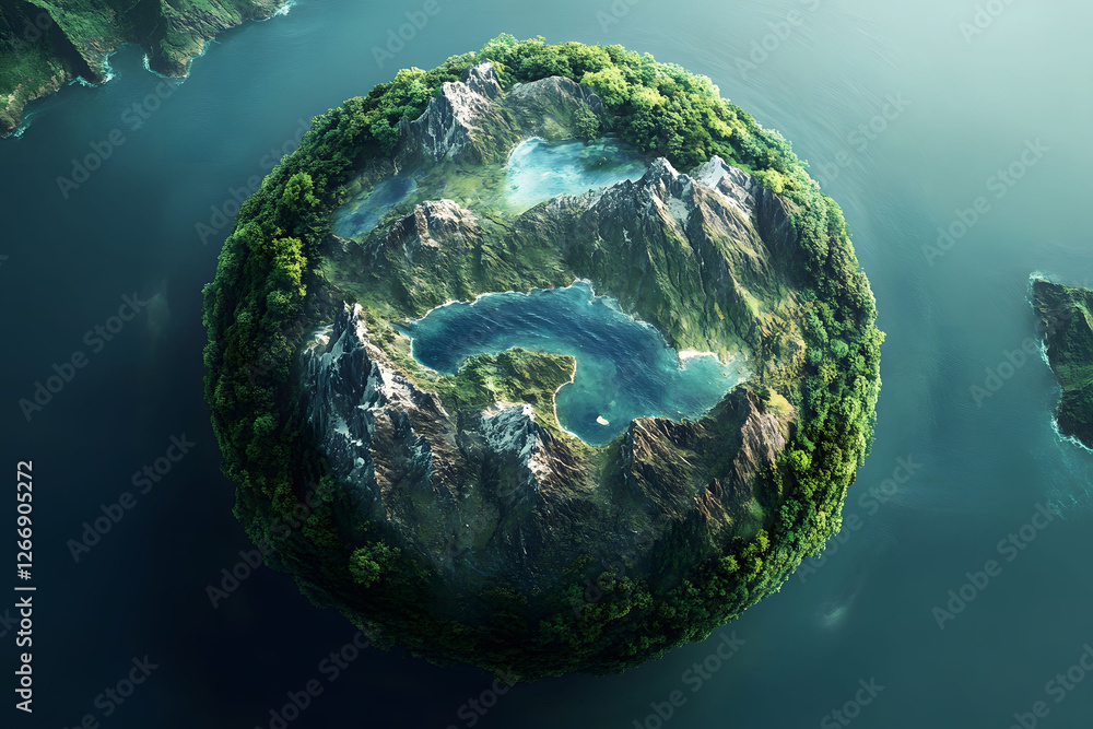 Fototapeta premium A Serene Miniature World: An Aerial View of a Lush Island Ecosystem
