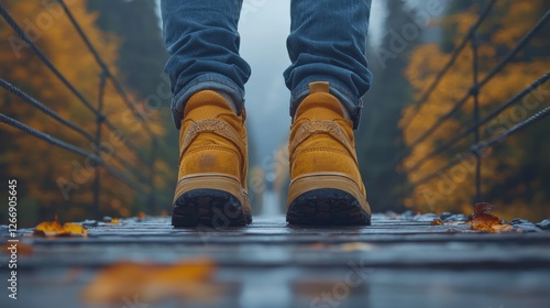 Autumnal Hike: A Solo Journey Across a Suspension Bridge