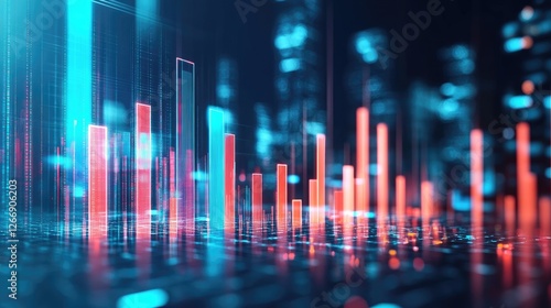 A sleek D bar chart with high-tech design elements, illustrating key performance indicators in a corporate setting, emphasizing modern data representation.