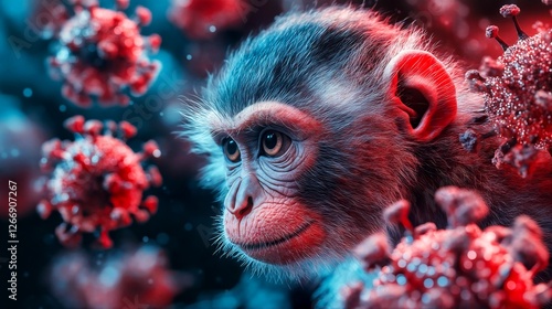 A Monkey Stares at Germs in an Uncertain Environment. photo