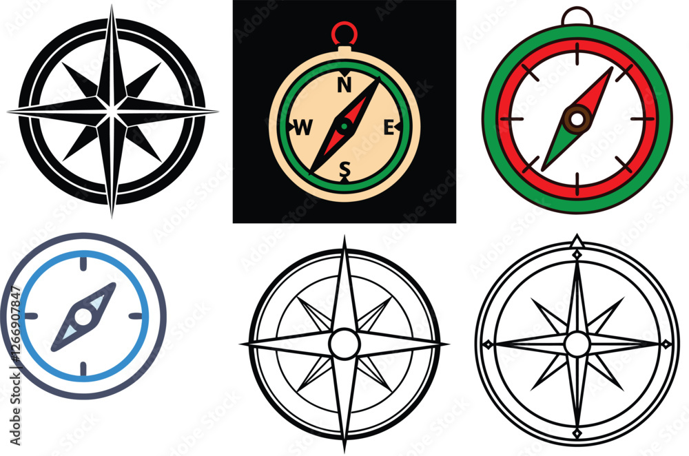 Obraz premium Compass Navigation Icons Set for Travel and Direction
