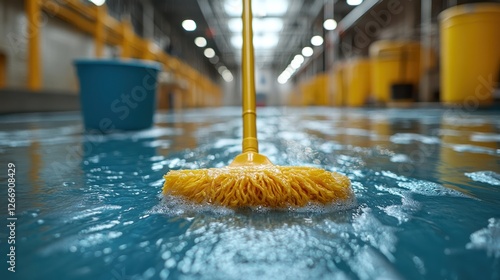 Wallpaper Mural Industrial Floor Cleaning: A Yellow Mop in Action Torontodigital.ca