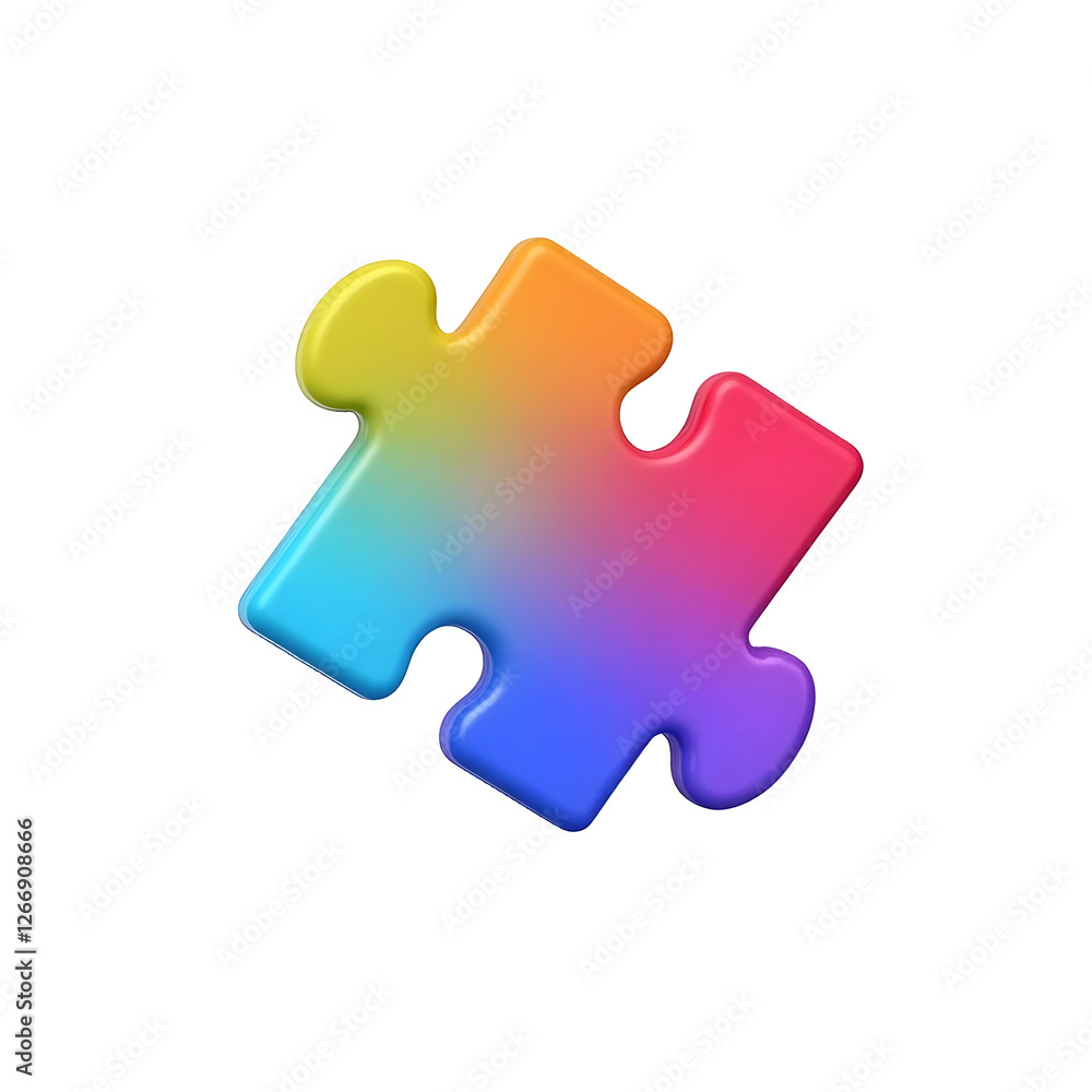 A bold 3D-rendered puzzle piece icon with a smooth, glossy surface and slightly rounded edges A bold 3D-rendered puzzle piece icon with a smooth, glossy surface and slightly rounded edges