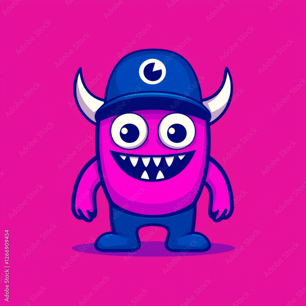 Cute Pink Cartoon Furry Cat with a Playful Look Cute Pink Cartoon Furry Cat with a Playful Look