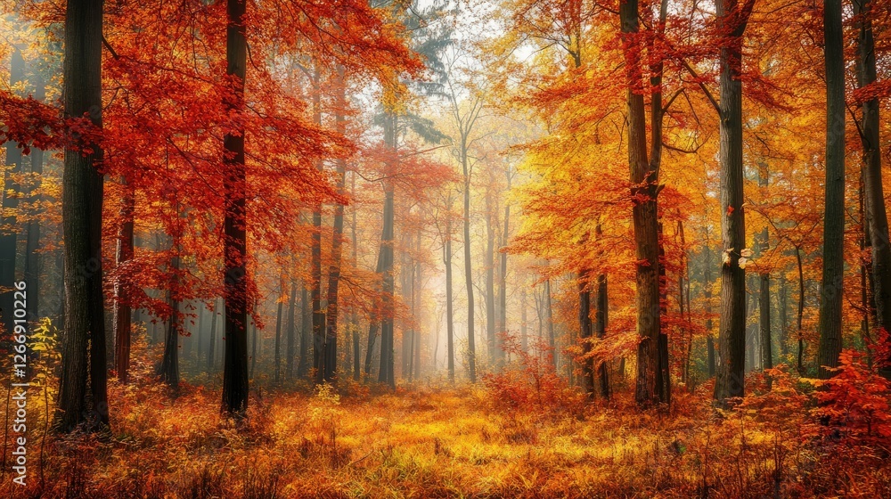 Autumnal Forest Path Golden And Red Leaves Autumnal Forest Path Golden And Red Leaves