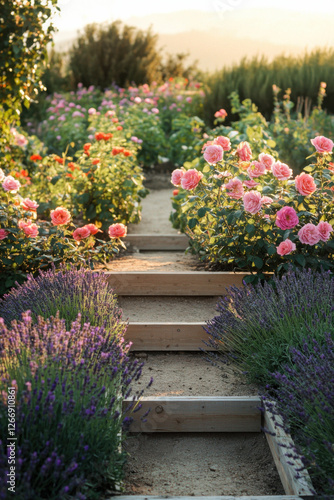 Rose and Lavender Garden Steps