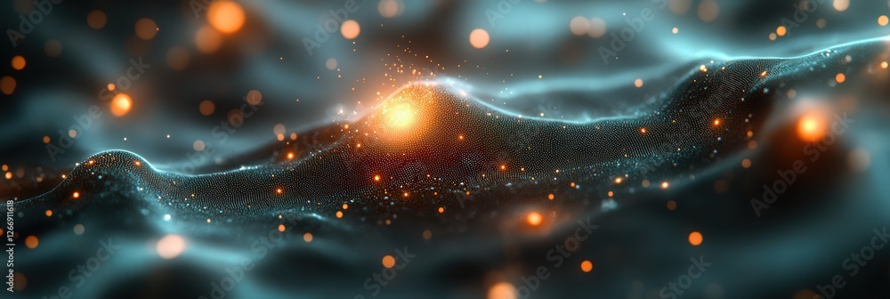 Sparkle particles flowing abstract wave on dark background. Network visualisation use Sparkle particles flowing abstract wave on dark background. Network visualisation use