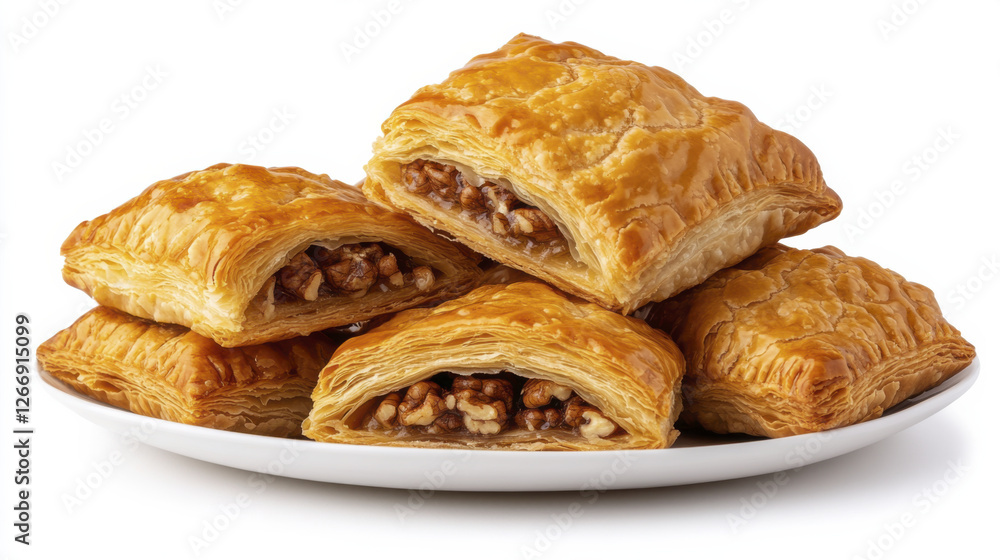 Delicious flaky pastries filled with nuts and caramel, perfect for dessert Delicious flaky pastries filled with nuts and caramel, perfect for dessert