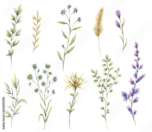 a set of watercolor twig elements