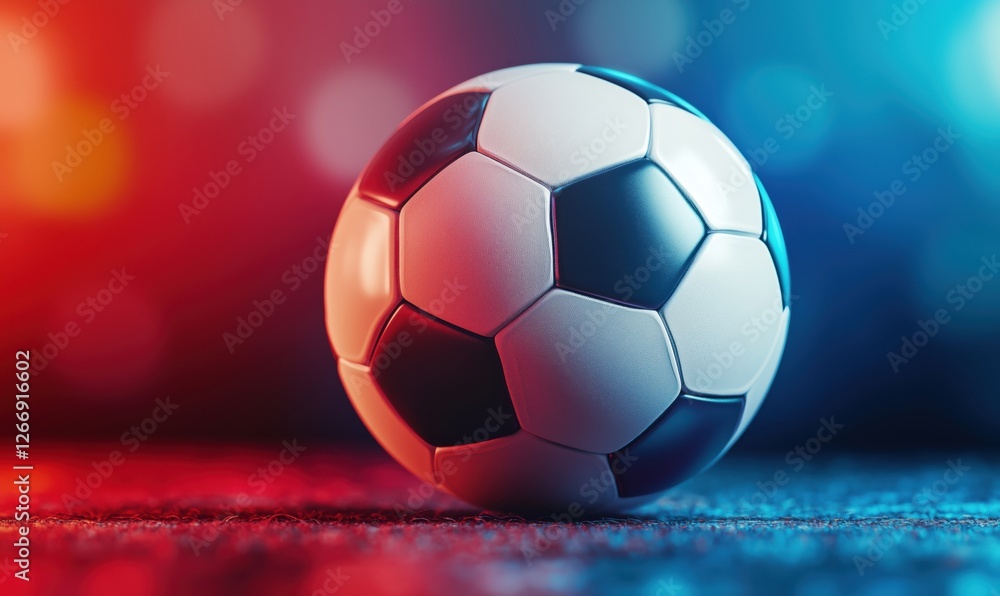 Naklejka premium Soccer ball on colorful background with bokeh effect for sports themes