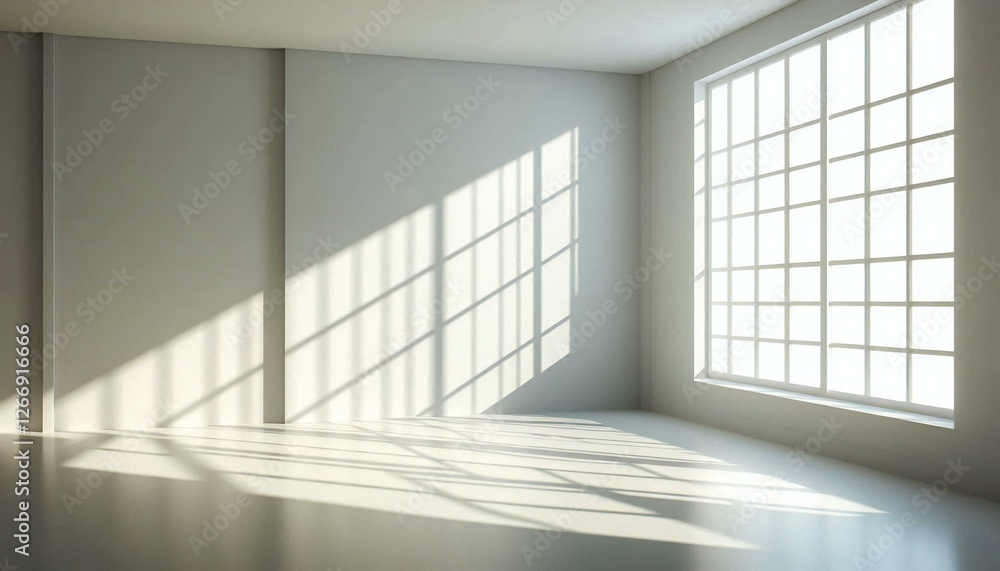 Minimalist Room Sunlight Streaming through Window. Minimalist Room Sunlight Streaming through Window.