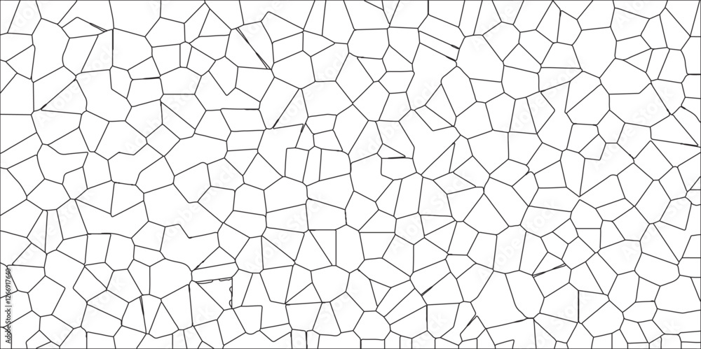 White abstract voronoi diagram retro tiles pattern broken glass geometric shapes crystalize quartz seamless pattern vintage vector background.White color Broken Stained-Glass Background with black lin White abstract voronoi diagram retro tiles pattern broken glass geometric shapes crystalize quartz seamless pattern vintage vector background.White color Broken Stained-Glass Background with black lin