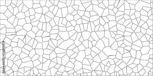 White abstract voronoi diagram retro tiles pattern broken glass geometric shapes crystalize quartz seamless pattern vintage vector background.White color Broken Stained-Glass Background with black lin