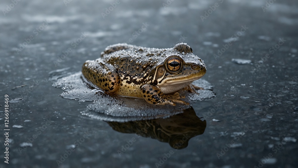 Obraz premium Frog with tranquil vibe resting against dark water 