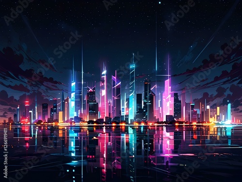 new york city skyline at night time