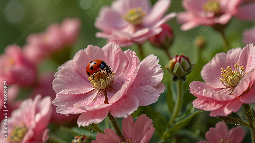 ladybug on flower. flower garden with ladybird insects ladybug on flower. flower garden with ladybird insects