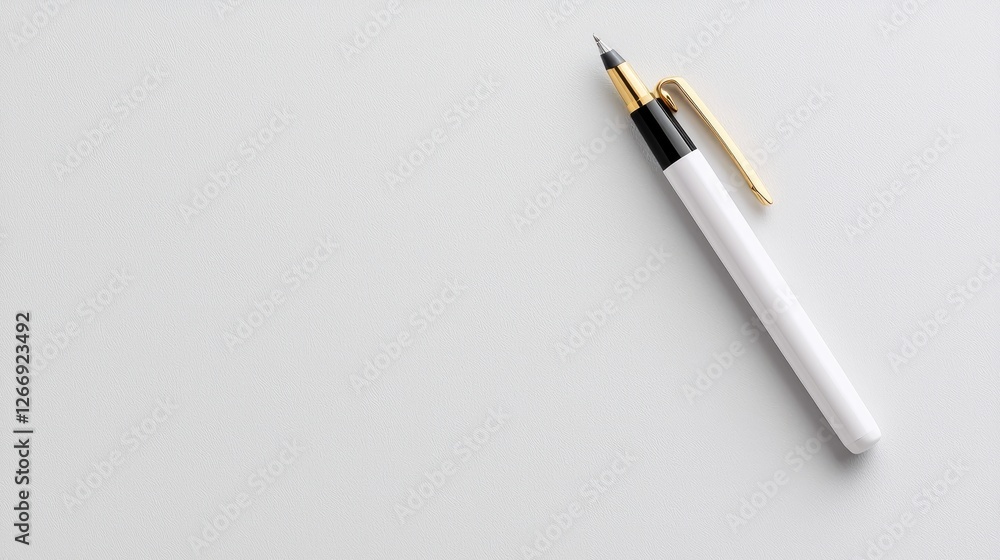 Fototapeta premium White pen on desk, minimalist office background, stationery