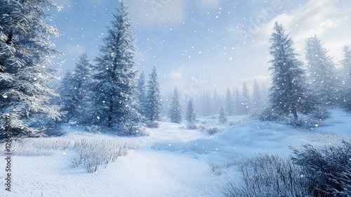 Wallpaper Mural Snow covered pine trees in a winter wonderland scene Torontodigital.ca