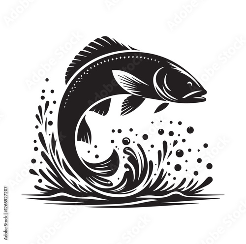 Fish jumping vector silhouette SH