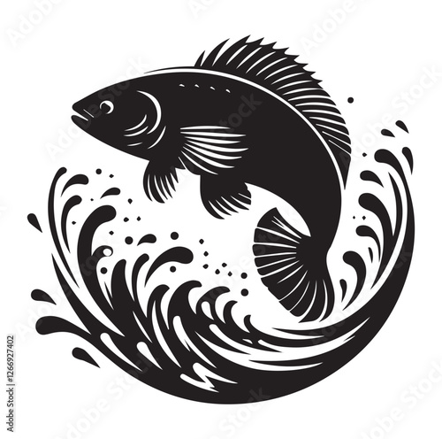 Fish jumping vector silhouette SH