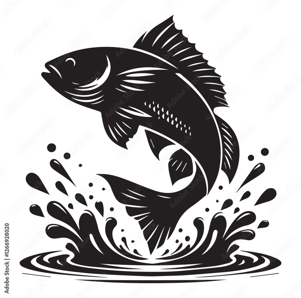 Fototapeta premium Fish jumping vector silhouette SH